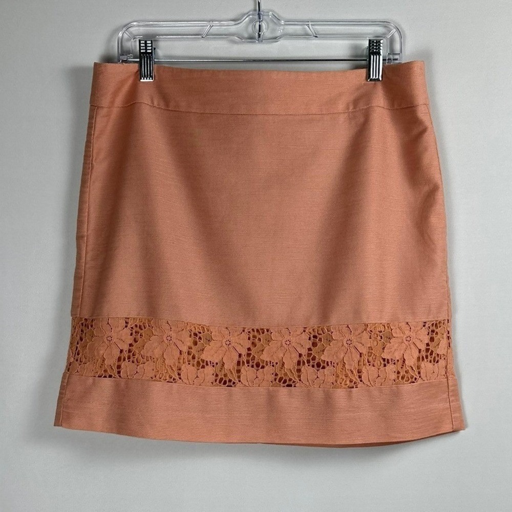 LOFT Lace Trim Mini Skirt Womens 10 Peach Coquette Preppy Soft Girl‎ Romantic